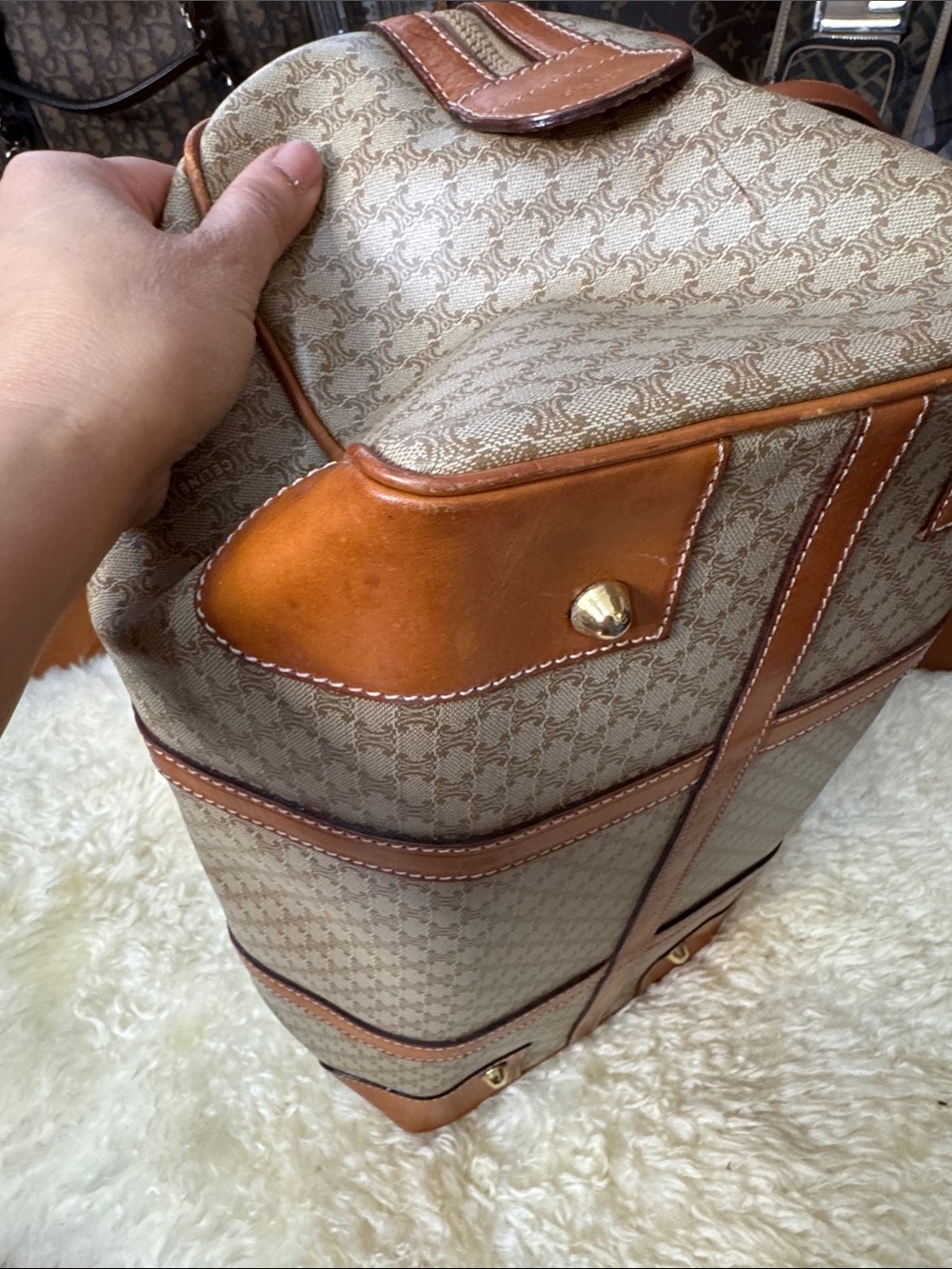 Celine Tan & Beige Monogram Canvas Duffel Bag - Picture 5 of 11